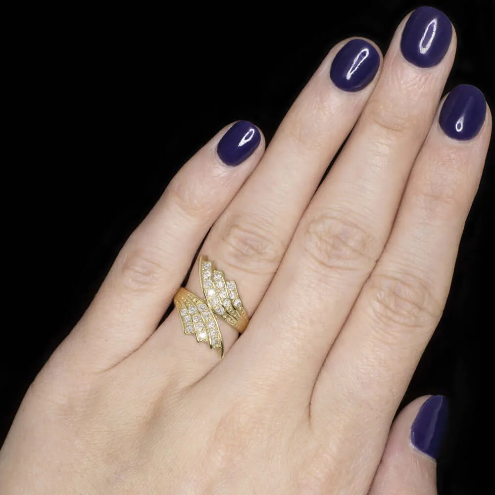 0.40ct DIAMOND BYPASS RING 18k YELLOW GOLD ESTATE COCKTAIL NATURAL STATEMENT