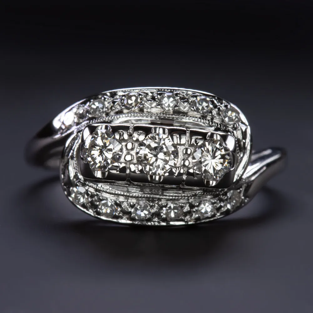 0.55ct NATURAL DIAMOND VINTAGE COCKTAIL RING RETRO BYPASS 14k WHITE GOLD ESTATE