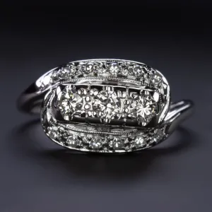 0.55ct NATURAL DIAMOND VINTAGE COCKTAIL RING RETRO BYPASS 14k WHITE GOLD ESTATE