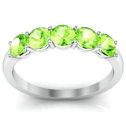 1.00cttw Shared Prong Five Stone Peridot Birthstone Ring