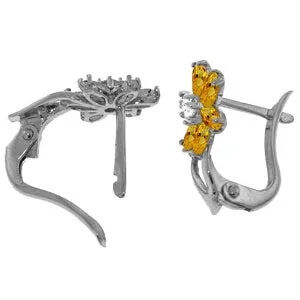1.1 Carat 14K Solid White Gold Loving And Love Citrine Diamond Earrings