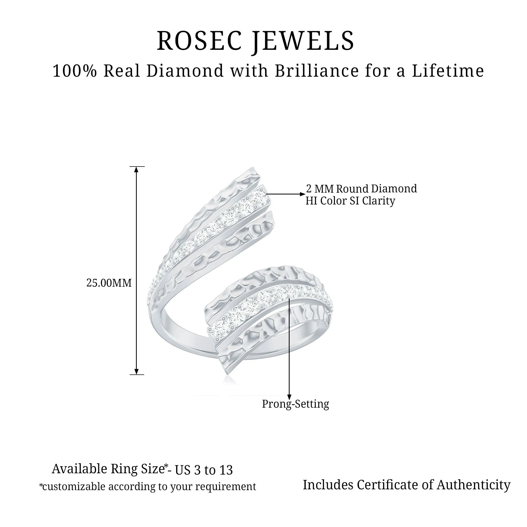 1/2 CT Diamond Cocktail Wrap Ring in Prong Setting