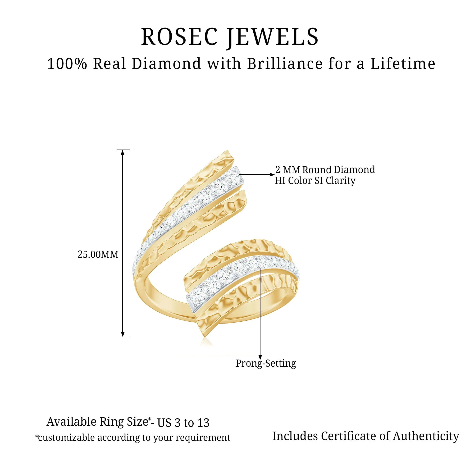 1/2 CT Diamond Cocktail Wrap Ring in Prong Setting