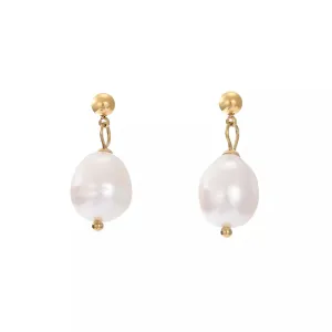 14K Gold Chunky Drop Pearl Earring | Large Statement Pearl Dangle | Pearl Studs