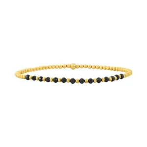 14K Gold Filled 2mm 7" Stretch Black Onyx Bracelet