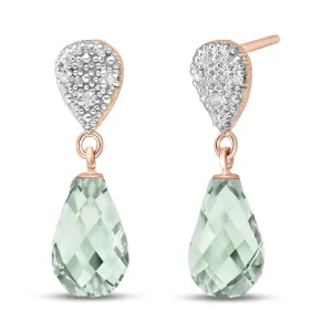 14K Solid Rose Gold Diamond & Green Amethyst Fine Earrings
