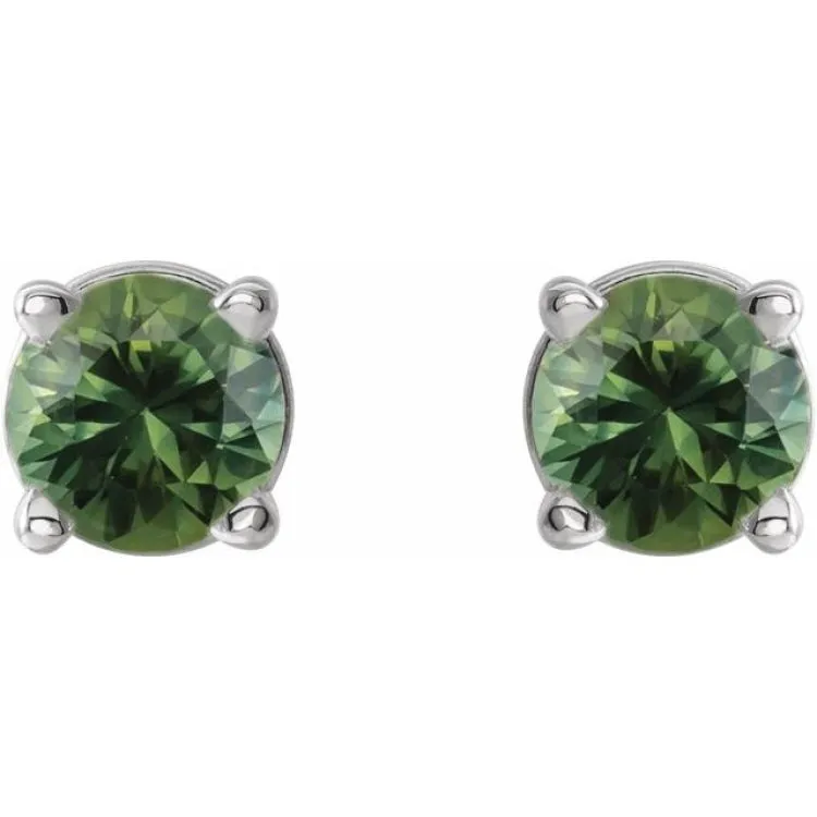 14K White 3 mm Natural Green Sapphire Stud Earrings with Friction Post