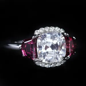 14K White Gold 3.42 Carat Zircon, Garnet, and Diamond Ring