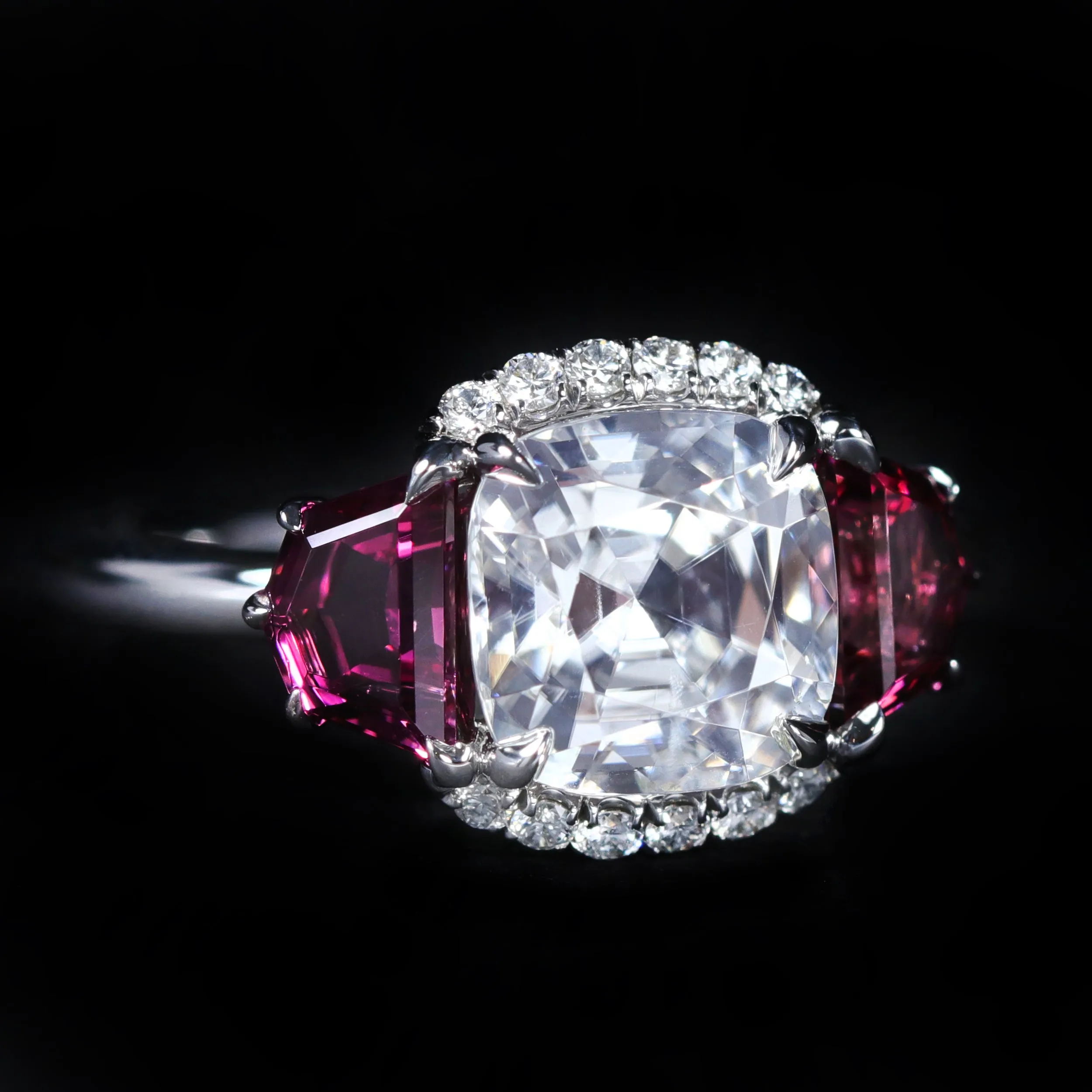 14K White Gold 3.42 Carat Zircon, Garnet, and Diamond Ring