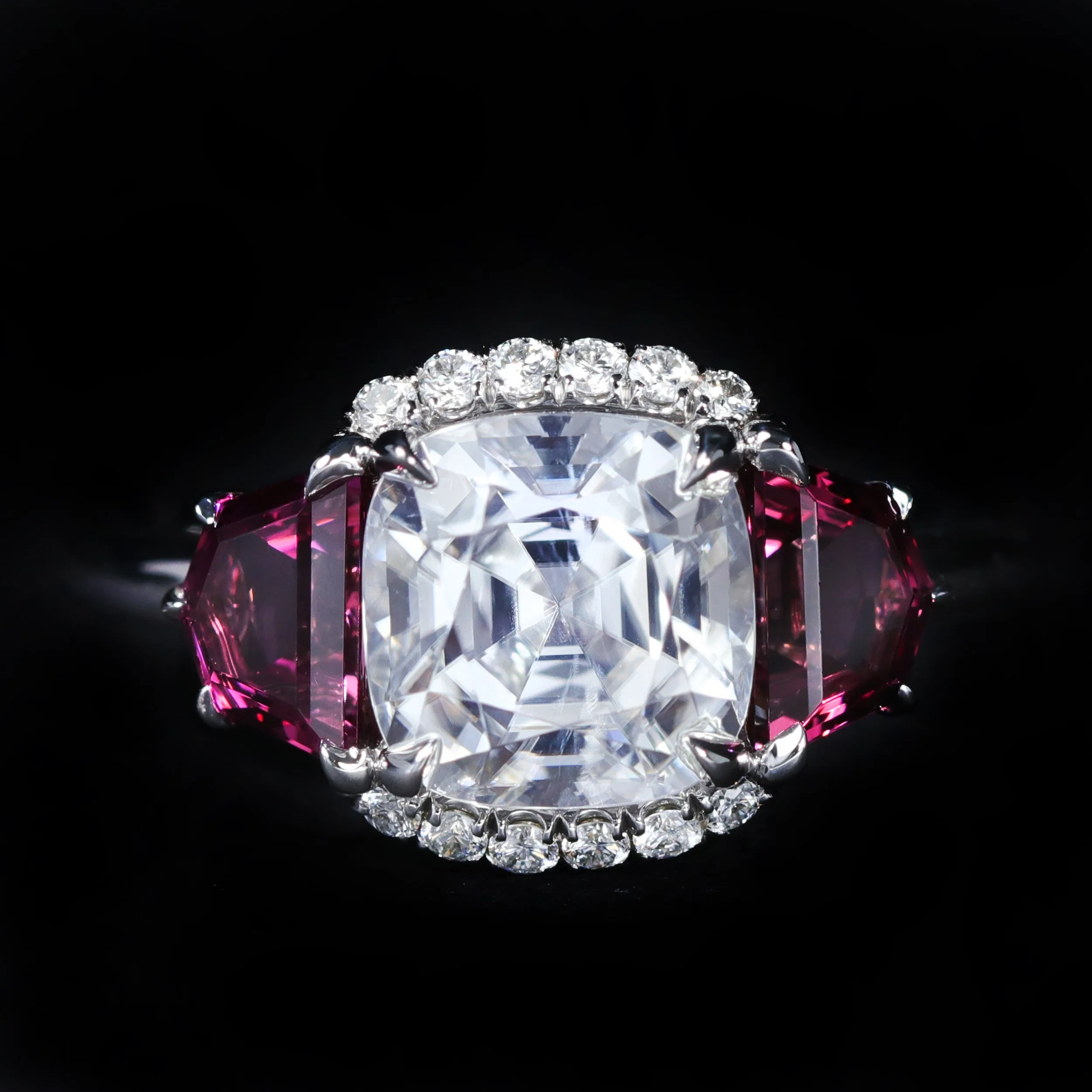 14K White Gold 3.42 Carat Zircon, Garnet, and Diamond Ring