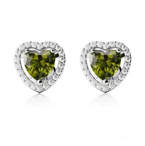 14k White Gold Plated 1/2 Ct Created Halo Heart Peridot Stud Earrings