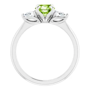 14K White Natural Peridot & 1/4 CTW Natural Diamond Ring