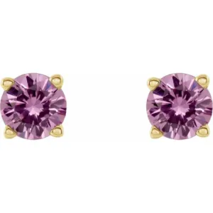 14K Yellow 4 mm Natural Pink Sapphire Stud Earrings with Friction Post