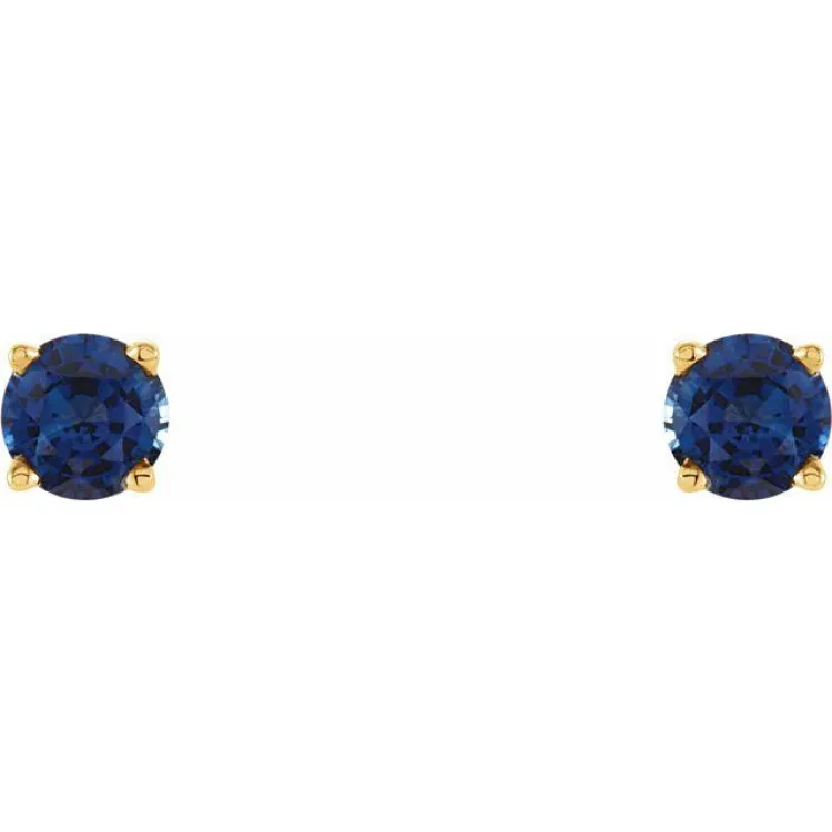 14K Yellow 5 mm Natural Blue Sapphire Stud Earrings with Friction Post