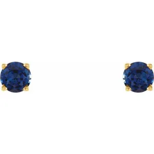 14K Yellow 5 mm Natural Blue Sapphire Stud Earrings with Friction Post