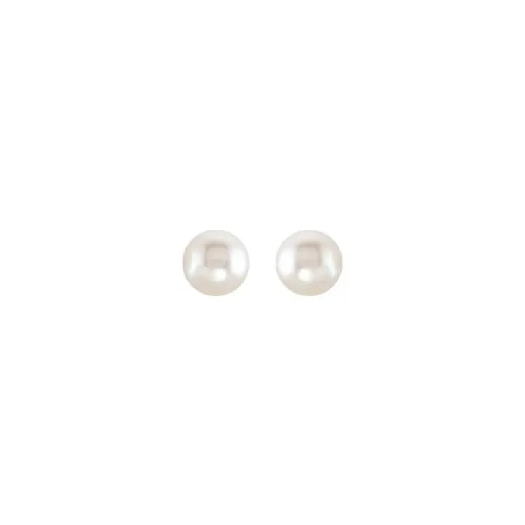 14K Yellow Cultured White Freshwater Pearl Earrings