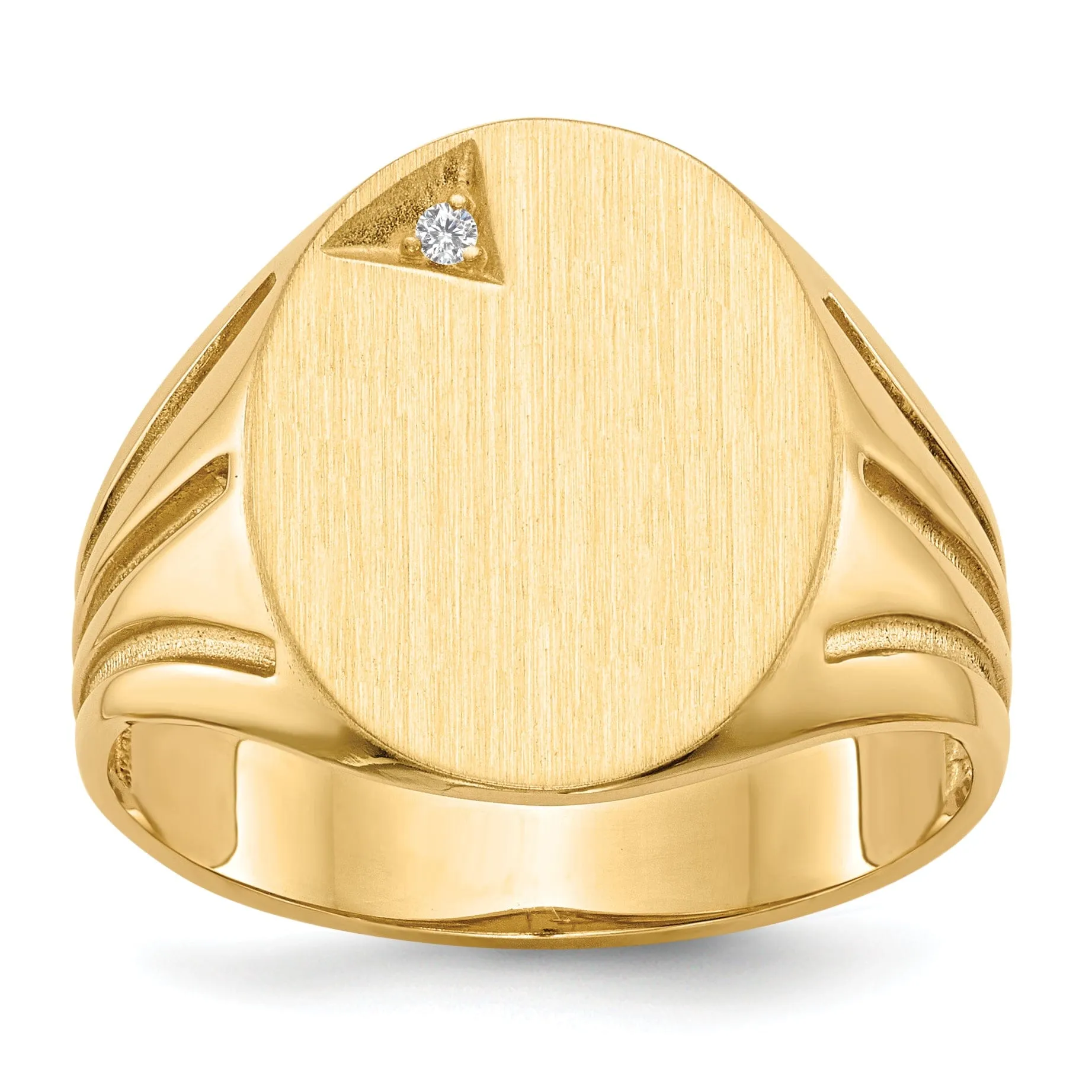 14k Yellow Gold Burnish Diamond Signet Ring