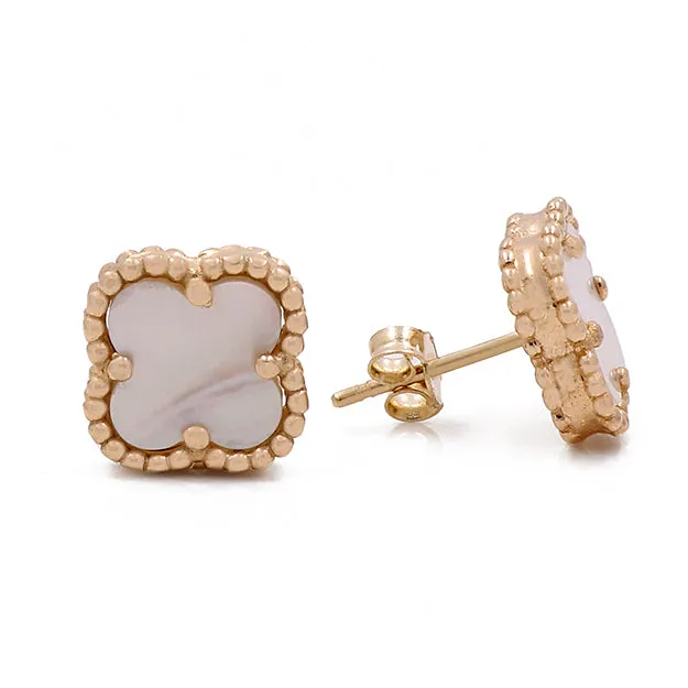14K Yellow Gold Fashion Flower Mother of Pearl Earrings
