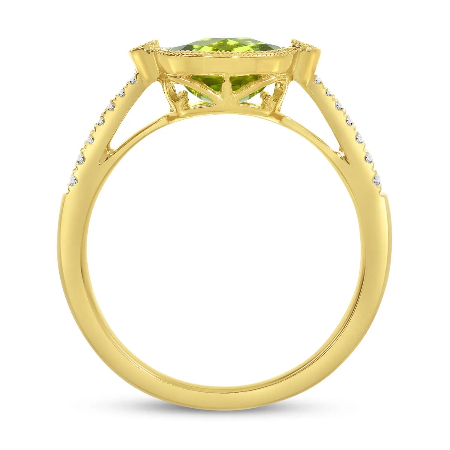 14k Yellow Gold Peridot and 0.11 Ct Diamond Ring