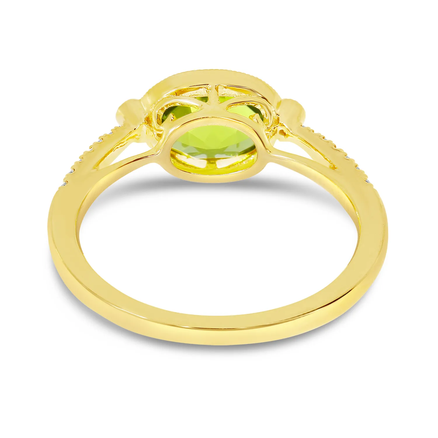 14k Yellow Gold Peridot and 0.11 Ct Diamond Ring