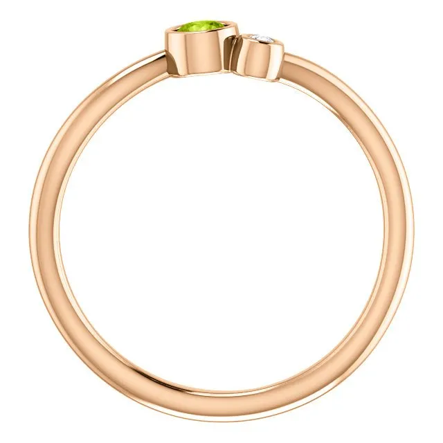 14KT GOLD 0.13 CT PERIDOT & 0.02 CTW DIAMOND BEZEL-SET 2 STONE RING