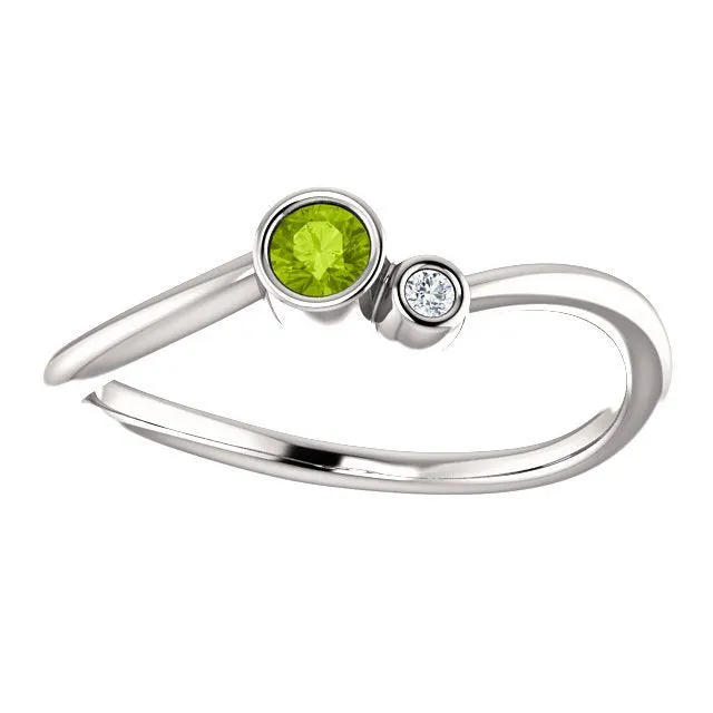 14KT GOLD 0.13 CT PERIDOT & 0.02 CTW DIAMOND BEZEL-SET 2 STONE RING