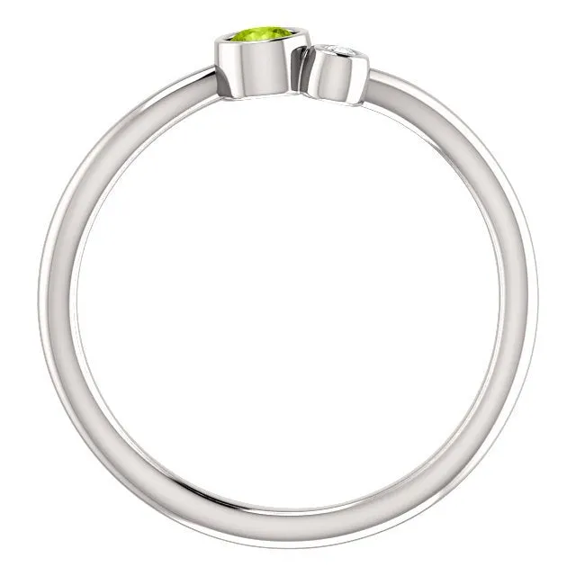 14KT GOLD 0.13 CT PERIDOT & 0.02 CTW DIAMOND BEZEL-SET 2 STONE RING