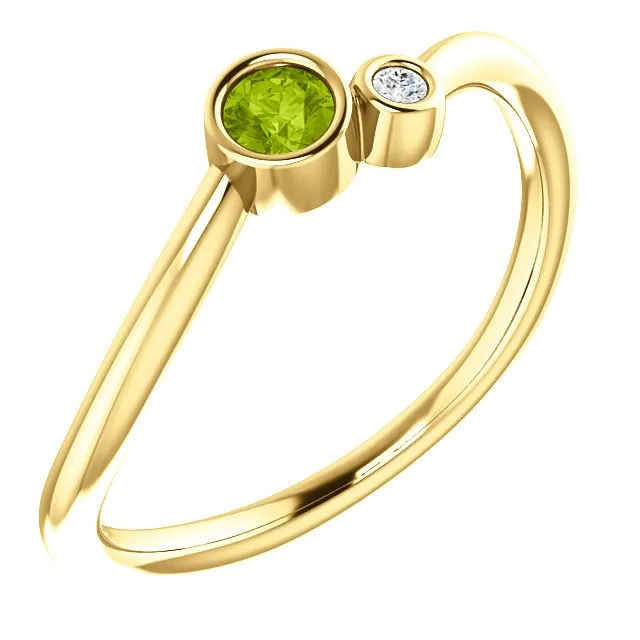 14KT GOLD 0.13 CT PERIDOT & 0.02 CTW DIAMOND BEZEL-SET 2 STONE RING