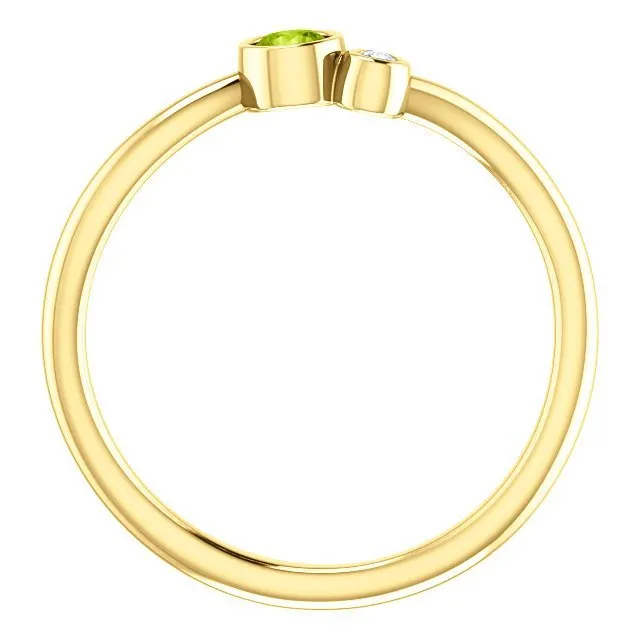 14KT GOLD 0.13 CT PERIDOT & 0.02 CTW DIAMOND BEZEL-SET 2 STONE RING