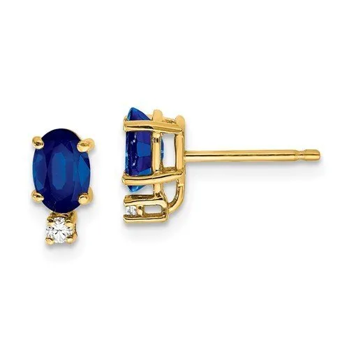 14KT GOLD 1.40 CTW SAPPHIRE & .04 CTW DIAMOND EARRINGS