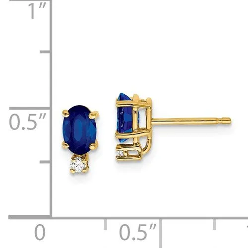 14KT GOLD 1.40 CTW SAPPHIRE & .04 CTW DIAMOND EARRINGS