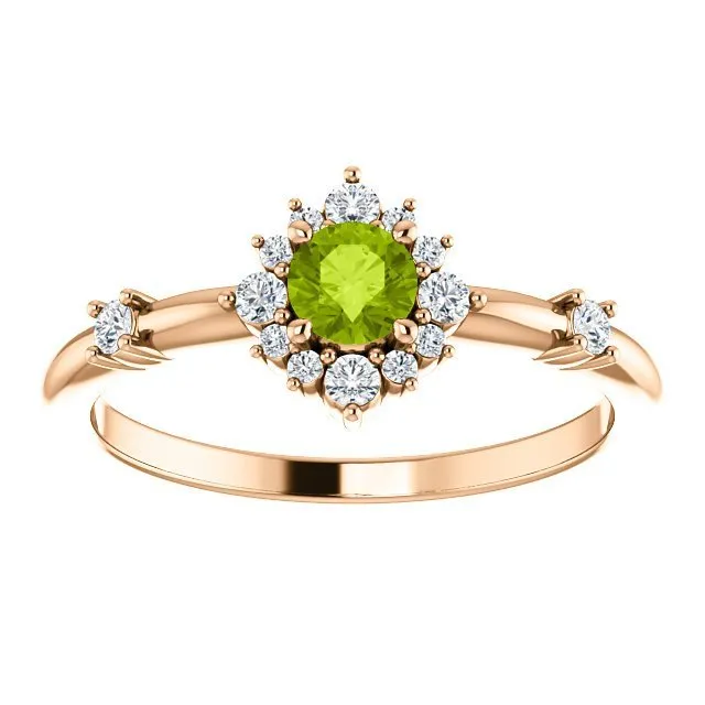 14KT Gold .30 CT Peridot & .16 CTW Diamond Accent Halo Ring