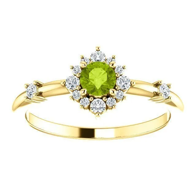 14KT Gold .30 CT Peridot & .16 CTW Diamond Accent Halo Ring