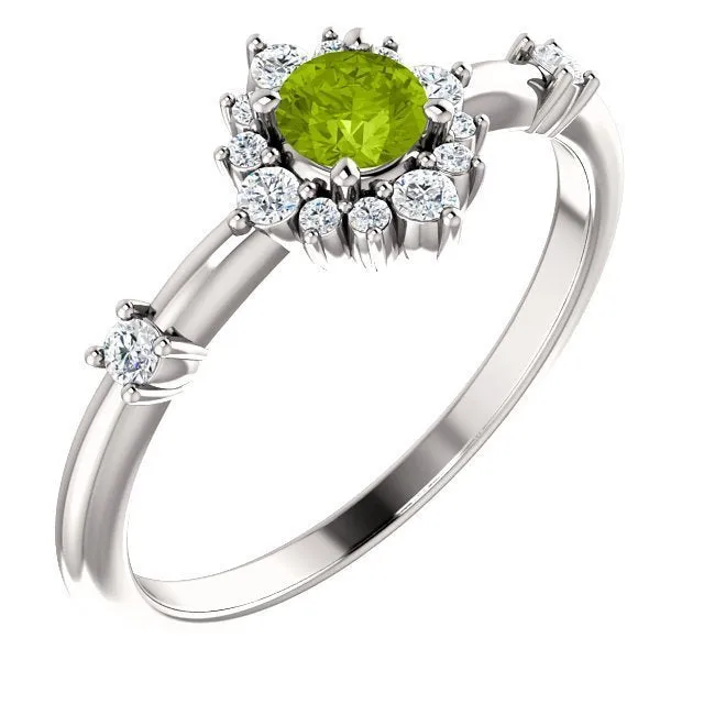 14KT Gold .30 CT Peridot & .16 CTW Diamond Accent Halo Ring