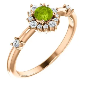 14KT Gold .30 CT Peridot & .16 CTW Diamond Accent Halo Ring