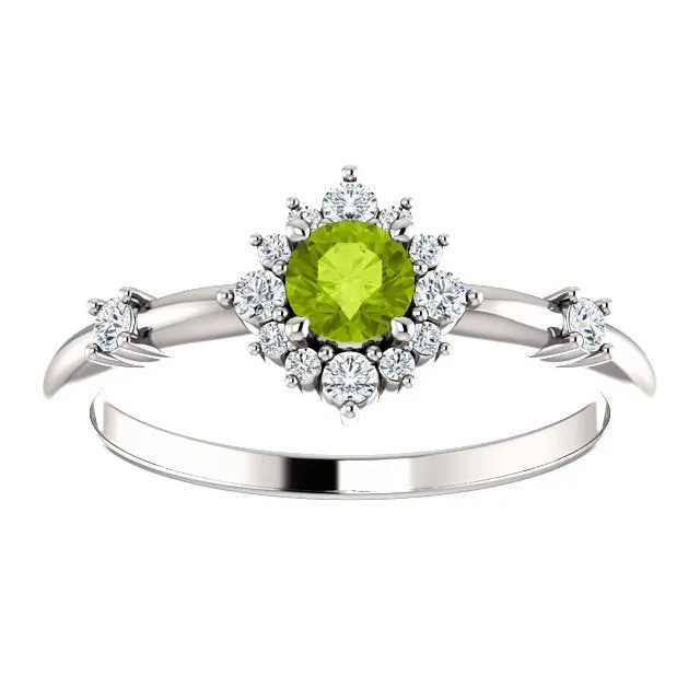 14KT Gold .30 CT Peridot & .16 CTW Diamond Accent Halo Ring