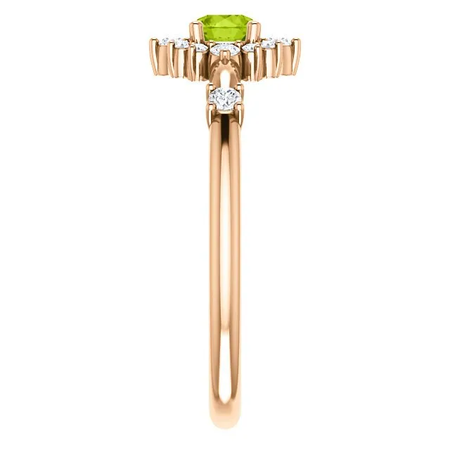14KT Gold .30 CT Peridot & .16 CTW Diamond Accent Halo Ring