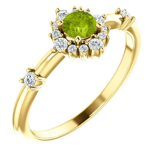 14KT Gold .30 CT Peridot & .16 CTW Diamond Accent Halo Ring