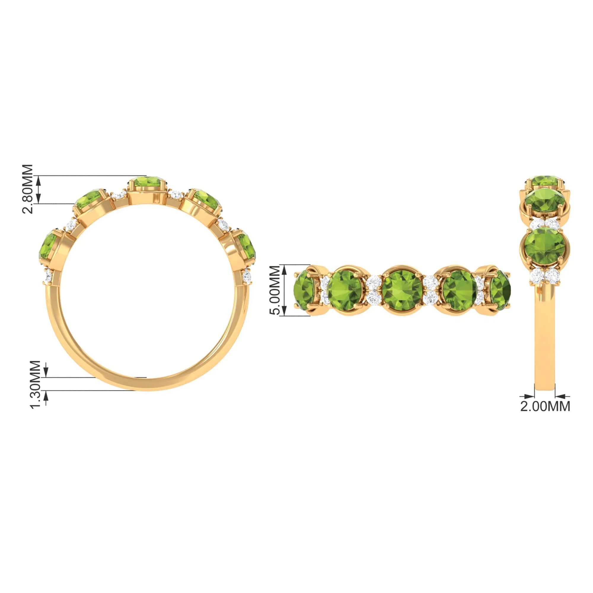 1.50 CT Peridot Half Eternity Ring in Prong Setting with Diamond