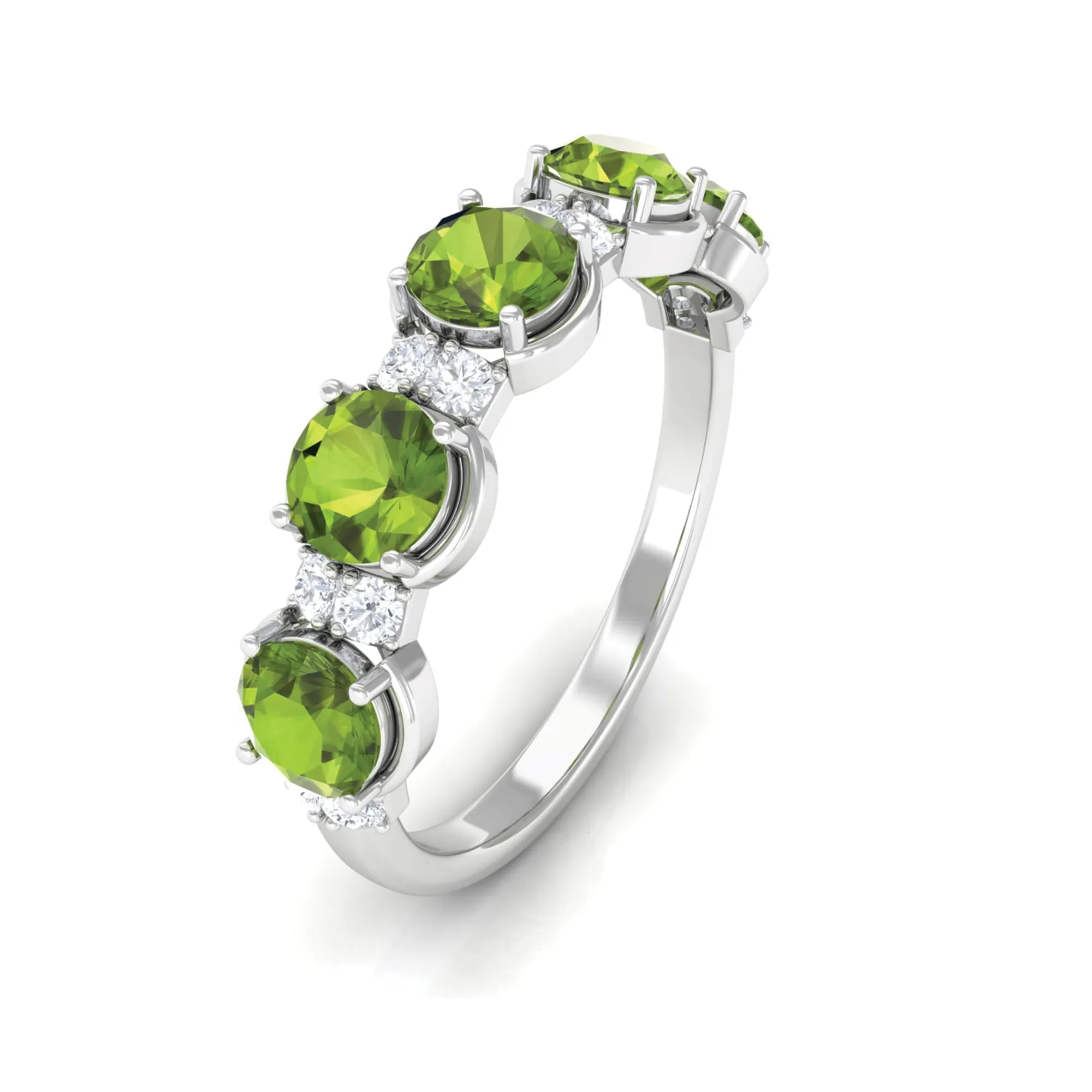 1.50 CT Peridot Half Eternity Ring in Prong Setting with Diamond