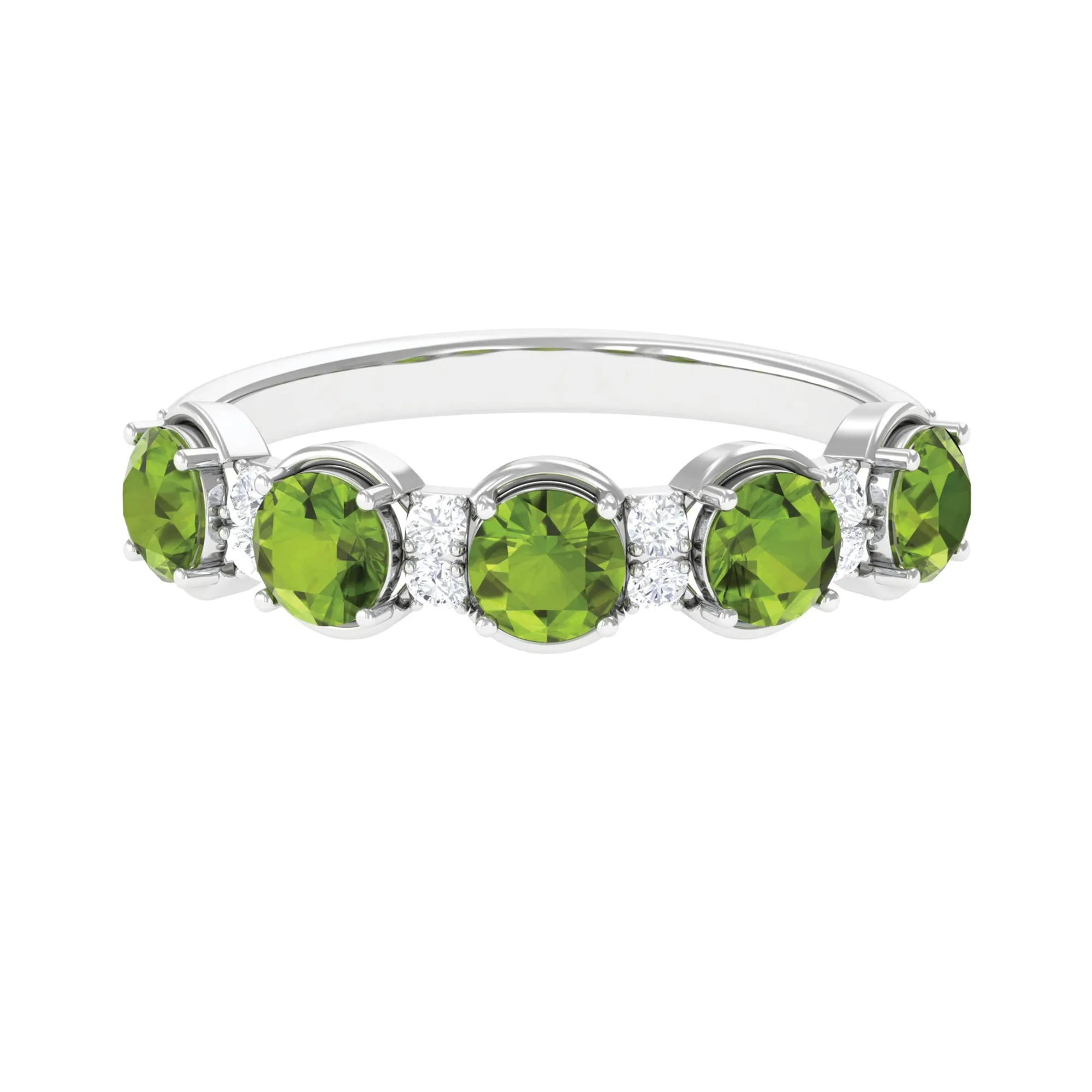 1.50 CT Peridot Half Eternity Ring in Prong Setting with Diamond