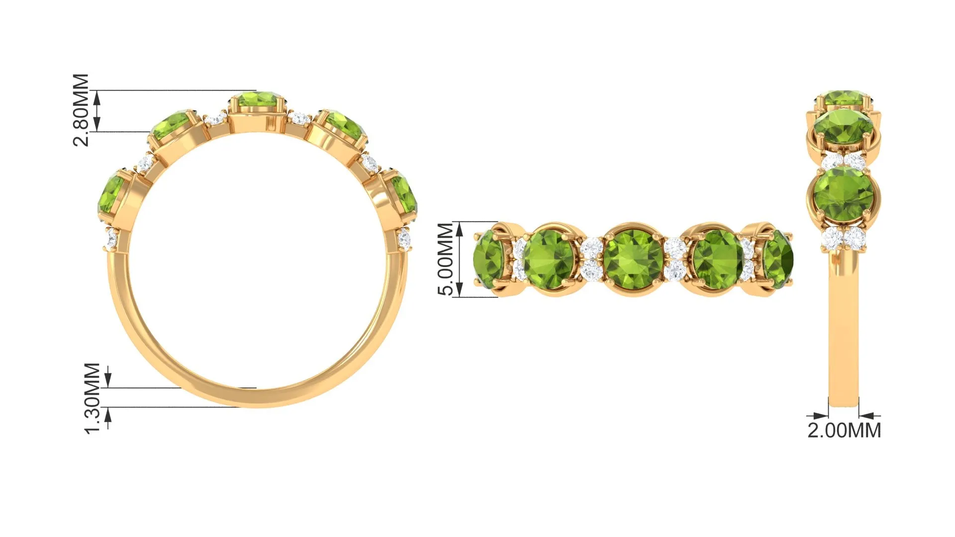 1.50 CT Peridot Half Eternity Ring in Prong Setting with Diamond