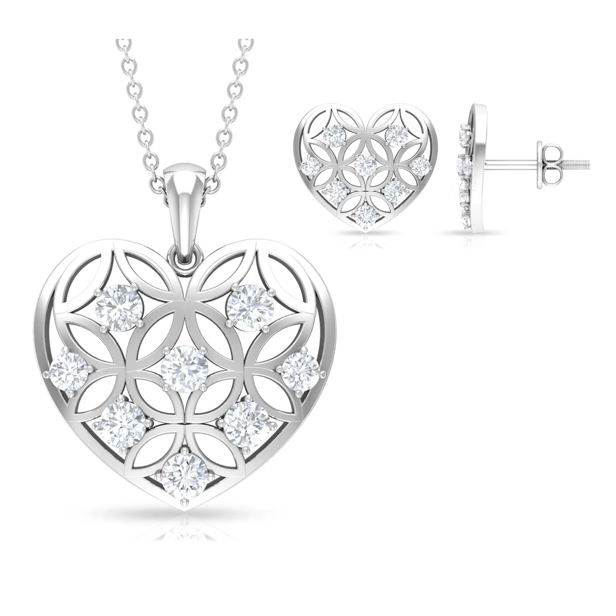 1.50 CT Zircon Heart Jewelry Set with Gold Cut Out Work