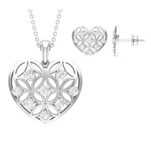 1.50 CT Zircon Heart Jewelry Set with Gold Cut Out Work