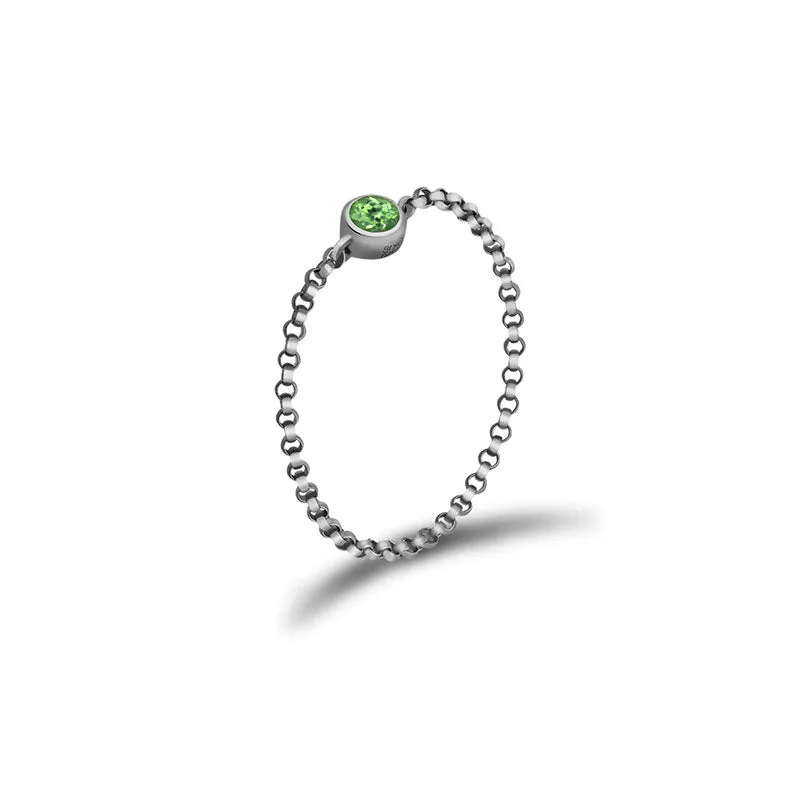 18k Gold August Birthstone Peridot Chain Ring