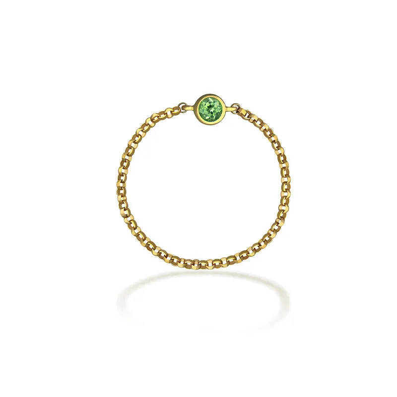 18k Gold August Birthstone Peridot Chain Ring
