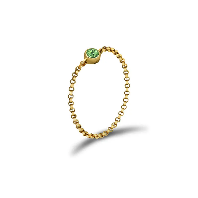 18k Gold August Birthstone Peridot Chain Ring