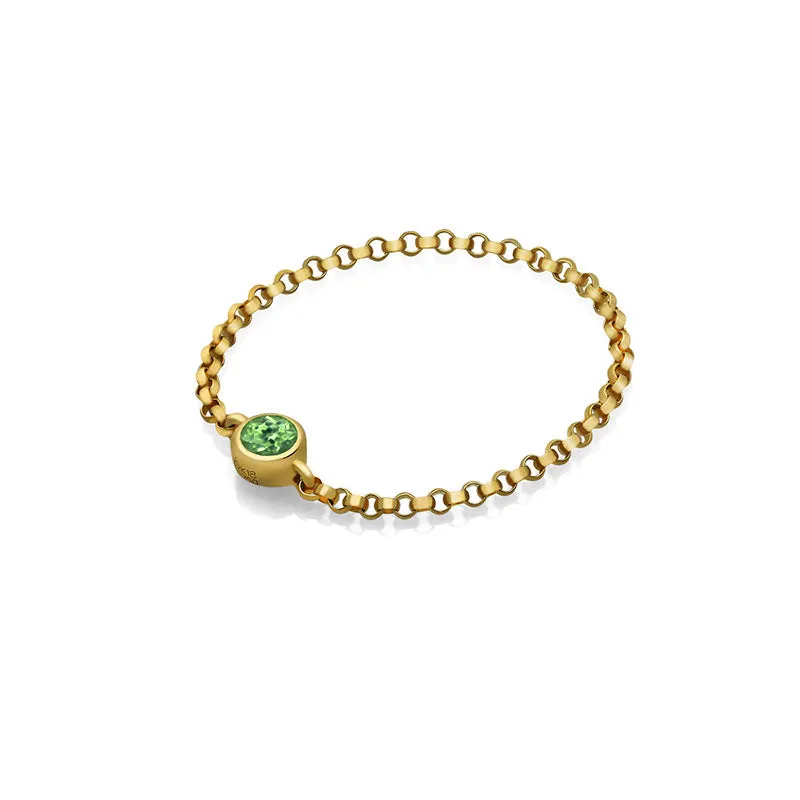 18k Gold August Birthstone Peridot Chain Ring