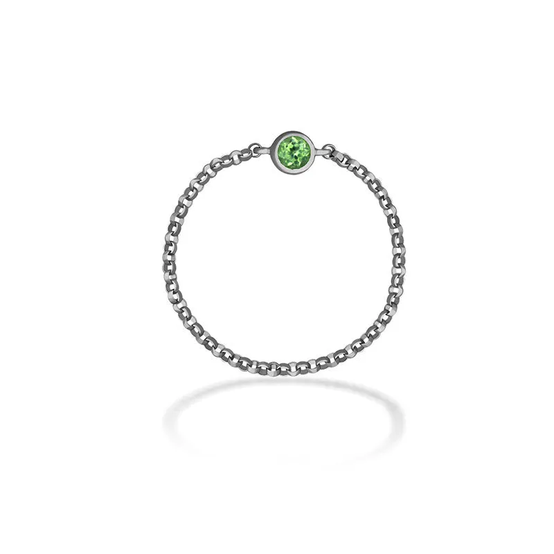 18k Gold August Birthstone Peridot Chain Ring