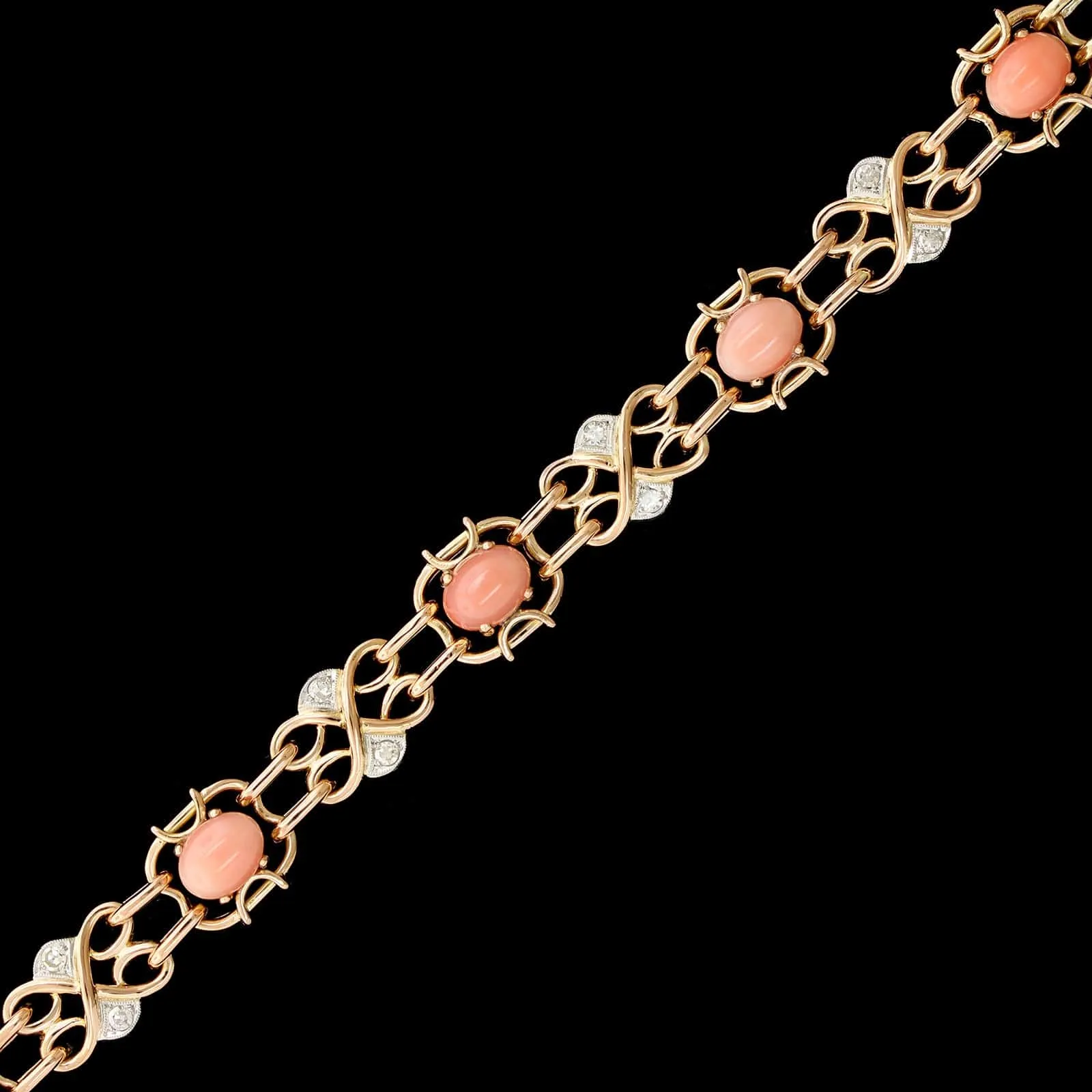 18K Rose Gold Estate Coral and Diamond Bracelet